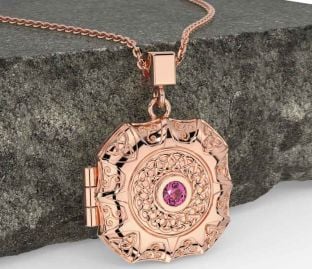 Pink Tourmaline Rose Gold Celtic Trinity Knot Locket Necklace