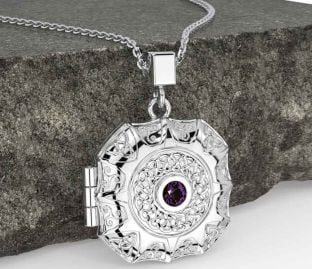 Alexandrite Silver Celtic Trinity Knot Locket Necklace
