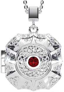 Garnet Silver Celtic Trinity Knot Locket Necklace