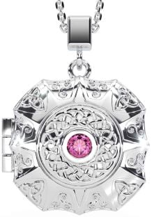 Pink Tourmaline Silver Celtic Trinity Knot Locket Necklace