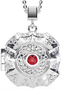 Ruby Silver Celtic Trinity Knot Locket Necklace