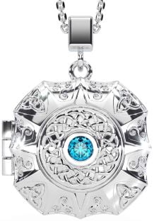 Topaz Silver Celtic Trinity Knot Locket Necklace