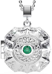 Emerald White Gold Celtic Trinity Knot Locket Necklace