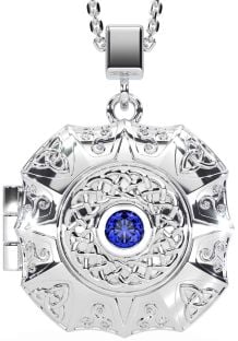 Sapphire White Gold Celtic Trinity Knot Locket Necklace