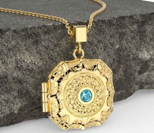 Aquamarine Gold Celtic Trinity Knot Locket Necklace