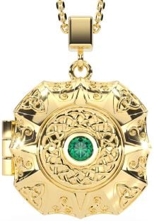 Emerald Gold Celtic Trinity Knot Locket Necklace