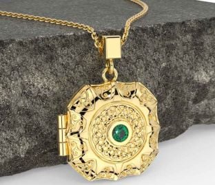 Emerald Gold Celtic Trinity Knot Locket Necklace