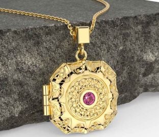 Pink Tourmaline Gold Celtic Trinity Knot Locket Necklace