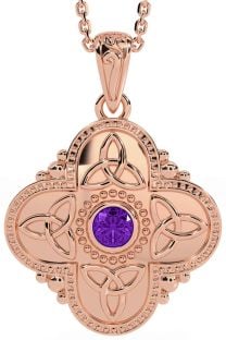 Amethyst Rose Gold Silver Celtic Trinity Knot Warrior Necklace