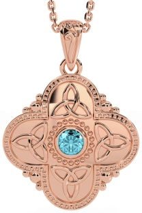 Aquamarine Rose Gold Silver Celtic Trinity Knot Warrior Necklace