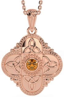 Citrine Rose Gold Silver Celtic Trinity Knot Warrior Necklace