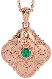 Emerald Rose Gold Silver Celtic Trinity Knot Warrior Necklace