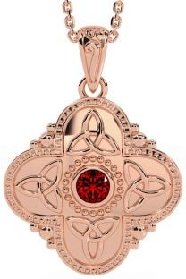 Garnet Rose Gold Silver Celtic Trinity Knot Warrior Necklace