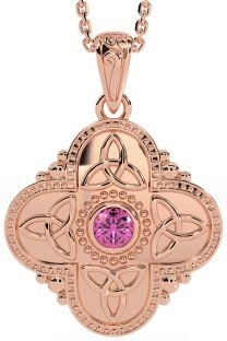 Pink Tourmaline Rose Gold Silver Celtic Trinity Knot Warrior Necklace