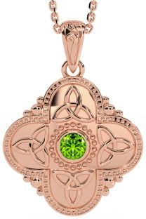 Peridot Rose Gold Silver Celtic Trinity Knot Warrior Necklace