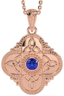 Sapphire Rose Gold Silver Celtic Trinity Knot Warrior Necklace