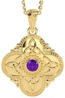 Amethyst Gold Silver Celtic Trinity Knot Warrior Necklace