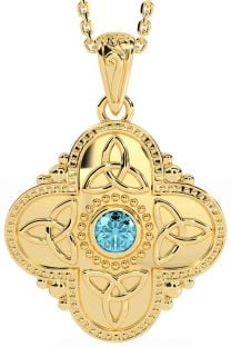 Aquamarine Gold Silver Celtic Trinity Knot Warrior Necklace