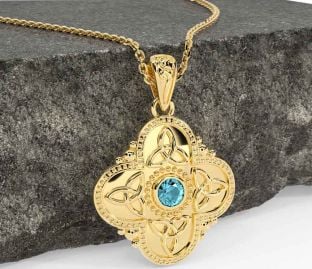 Aquamarine Gold Silver Celtic Trinity Knot Warrior Necklace