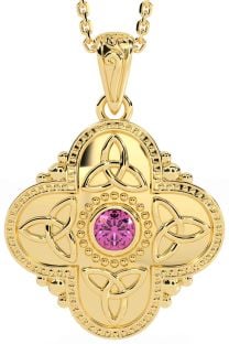 Pink Tourmaline Gold Silver Celtic Trinity Knot Warrior Necklace