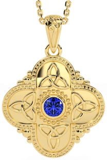 Sapphire Gold Silver Celtic Trinity Knot Warrior Necklace