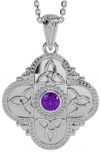 Amethyst Silver Celtic Trinity Knot Warrior Necklace