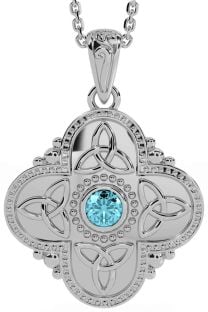 Aquamarine Silver Celtic Trinity Knot Warrior Necklace