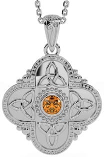 Citrine Silver Celtic Trinity Knot Warrior Necklace