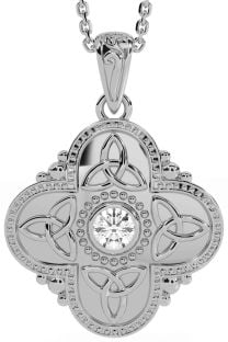 Diamond Silver Celtic Trinity Knot Warrior Necklace