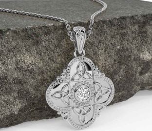 Diamond Silver Celtic Trinity Knot Warrior Necklace