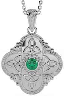 Emerald Silver Celtic Trinity Knot Warrior Necklace