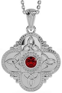 Garnet Silver Celtic Trinity Knot Warrior Necklace