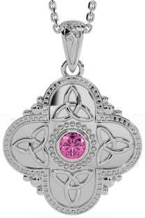 Pink Tourmaline Silver Celtic Trinity Knot Warrior Necklace