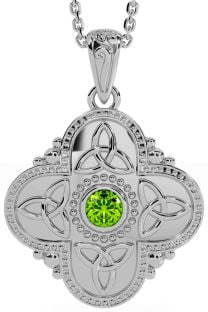 Peridot Silver Celtic Trinity Knot Warrior Necklace