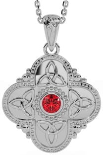 Ruby Silver Celtic Trinity Knot Warrior Necklace