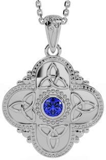 Sapphire Silver Celtic Trinity Knot Warrior Necklace