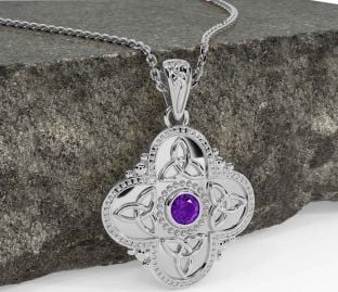 Amethyst White Gold Celtic Trinity Knot Warrior Necklace