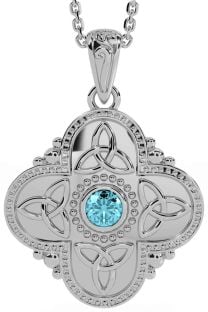 Aquamarine White Gold Celtic Trinity Knot Warrior Necklace