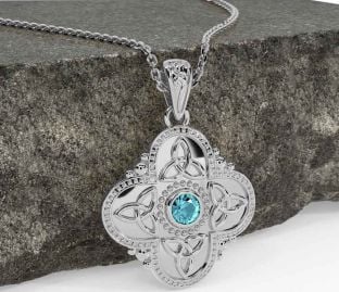 Aquamarine White Gold Celtic Trinity Knot Warrior Necklace
