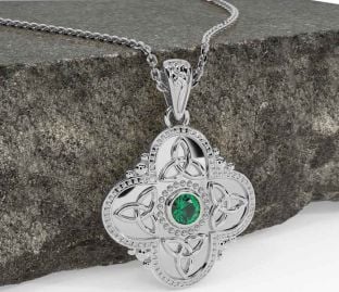 Emerald White Gold Celtic Trinity Knot Warrior Necklace