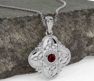 Garnet White Gold Celtic Trinity Knot Warrior Necklace