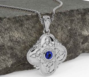 Sapphire White Gold Celtic Trinity Knot Warrior Necklace
