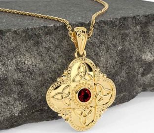 Garnet Gold Celtic Trinity Knot Warrior Necklace
