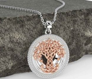 Rose Gold Silver Celtic Tree of Life Necklace