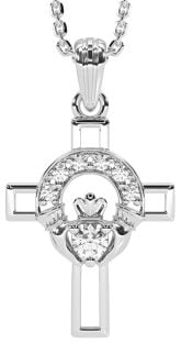 Diamond White Gold Claddagh Celtic Cross Necklace