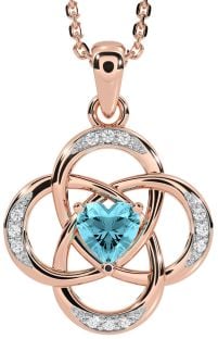 Diamond Aquamarine Rose Gold Silver Celtic Necklace