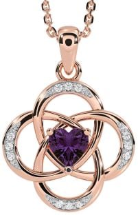 Diamond Alexandrite Rose Gold Silver Celtic Necklace