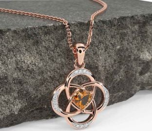 Diamond Citrine Rose Gold Silver Celtic Necklace
