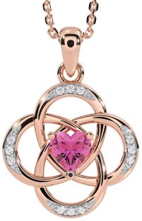 Diamond Pink Tourmaline Rose Gold Silver Celtic Necklace