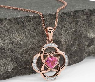 Diamond Pink Tourmaline Rose Gold Silver Celtic Necklace